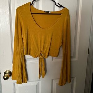 Long Sleeve Tie-Front Bell-Sleeve Top